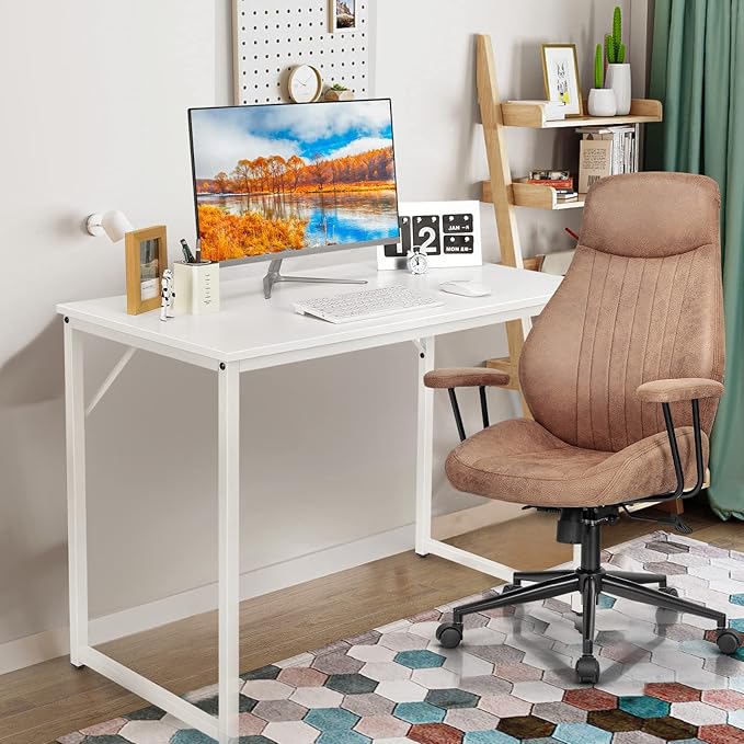 Tangkula White Computer Desk Small Study Writing Desk with Sturdy Metal Frame Modern Simple Laptop Desk for Home Office Easy Assembly