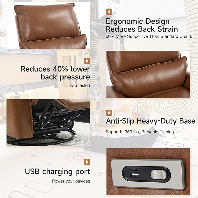 Power Swivel Rocking Recliner Chair for Nursery PU Leather Glider Rocker Recliner for New Parents Modern Small Recliners for Small Spaces/Living Room/RV Brown
