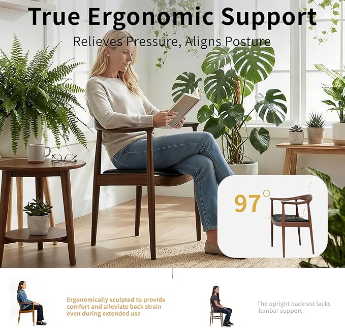 Polynices Mid Century Modern Dining Chair Pu Upholstered Kennedy Chair Solid Wood Armchair for Dining Room Kitchen Office Living Room .(Walnut)