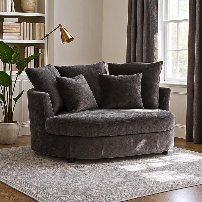 54.9''W Oversized Accent Barrel Chair Chenille Upholstered Comfy Couch Sofa with 5 Pillows for Living Room Apartment Bedroom (Grey).