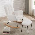 Modern Rocking Chair with High Backrest Armrests Ergonomic Design Lounge Recliner Chair for Living Room Bedroom Playroom White with Soft Seat