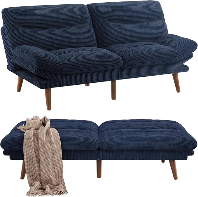 Pipishell Futon Sofa Bed Modern 66 Futon Couch Convertible to Bed &amp Lounger Compact Size Corduroy Loveseat Durable Construction - Fits Small Spaces ApartmentsStudy Room (Sky Blue 66 Inch)