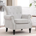 Wingback Accent Chair for Living Room Comfy Upholstered Armchair with Removable Cushion Reading Chair with Nailhead Trim and Wood Legs Single Chair for Living (Light Grey)
