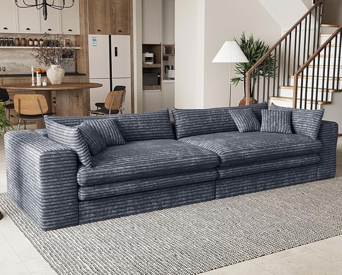 Belffin Plush Corduroy Boneless Cloud Couch with Deep Seat Convertible Sleeper Sofa Bed Cloud Boneless Sectional Couch No Assembly Required. Grey Sofa