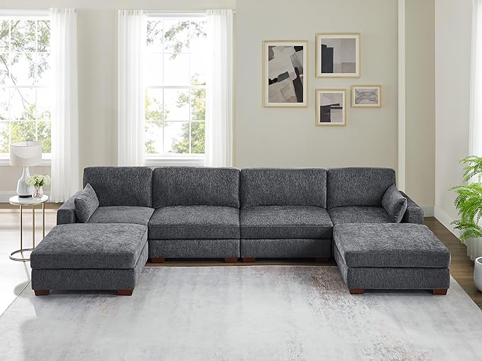 VANOMi Large Modular Sectional Sofa Oversized Couch with Charging Station Cloud Couch Deep Seat Sofa with Thick Cushion Convertible Sectional Couches for Living Room Office Apartment