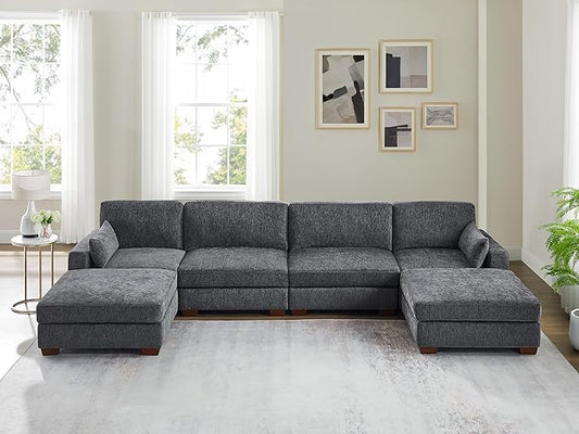 VANOMi Large Modular Sectional Sofa Oversized Couch with Charging Station Cloud Couch Deep Seat Sofa with Thick Cushion Convertible Sectional Couches for Living Room Office Apartment