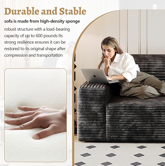 Boneless Sofa Compressed Sofa Couch in a Box Deep Seat Couch for Living Room Bedroom Conference Room Apartment Backrest Pillow No Assembly (Black 63)