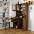 LUMISOL L Shaped Computer Desk with 90 Degree Rotating Desktop Home Office Desk with Hutch &amp Bookshelf Multi-Functional Woking Table with Storage Drawers for Study Room Office Living Room Walnu