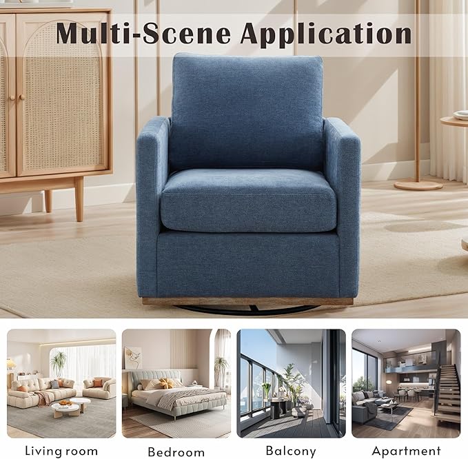 Mlmh &amp Kngwa 30.7 Swivel Accent Chair Set of 2 for Living Room Mid Century Modern Armchair Reading Chairs for BedroomChenilleBlue