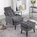 Chair with Ottoman SetAccent Chair with Ottoman Storage and Adjustable BackrestComfy Reading Lazy Lounge Chair and Ottoman with Side Pocket for Living RoomBedroomVelvet Dark Grey