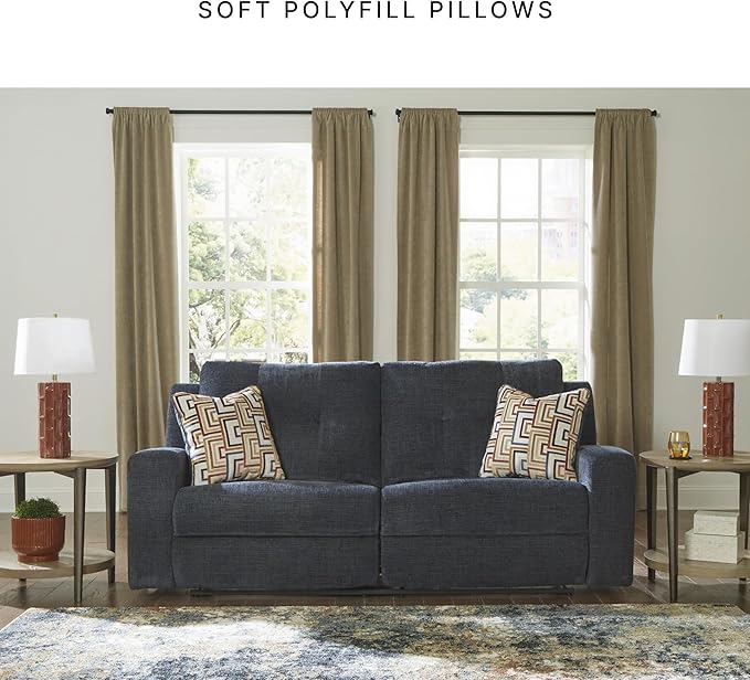 Signature Design by Ashley Danum Modern Manual Pull Tab Reclining Sofa with Tufed Back Cushion Blue