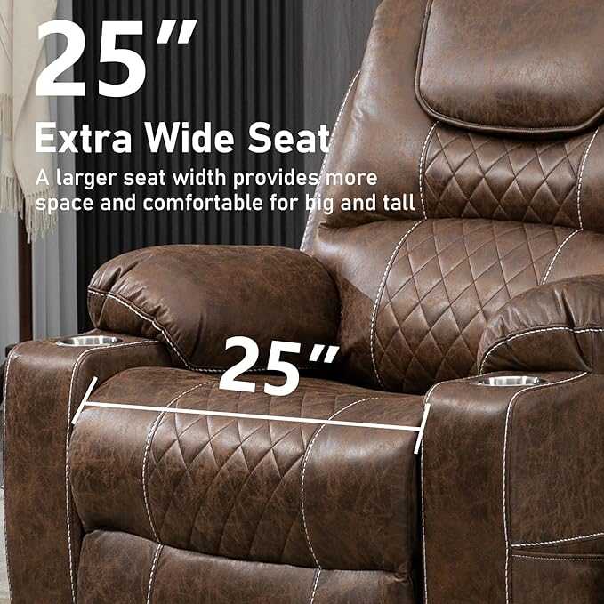 Oversized Power Lift Recliner Chair for Big and Tall 400 LBS 25 Large Electric Recliner Chair with Massage and Heating 180° Lay Flat Zero Gravity Recliner Sofa Leather Coffee Brown