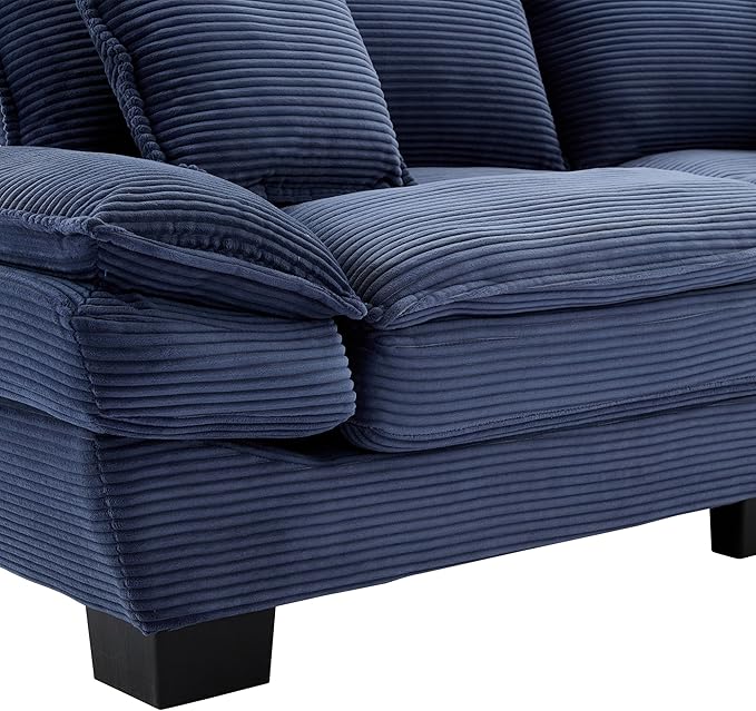 KEIKI Loveseat Sofa 84 Corduroy Upholstered Couch with Deep Seat and 2 Pillows Modern Loveseat Sofa Couch for Small Spaces Living Room Apartment Office Blue