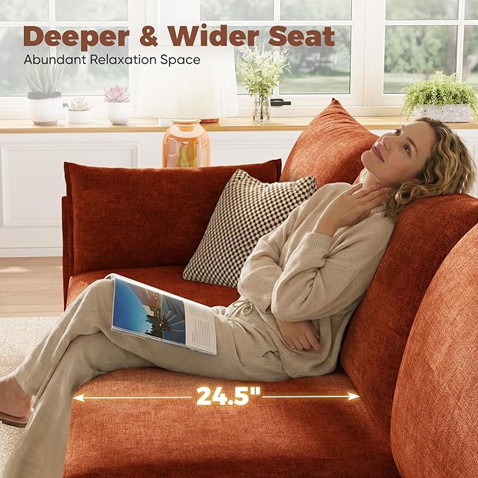 ABCASA L-Shaped 4-Seater Modular Sectional Sofa with Movable Storage Ottoman Comfy Cloud Couch Set in Terracotta Orange Chenille for Living Room