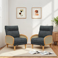 Rattan Accent Chairs Set of 2 Arm Chair with High Resilience Cushion Armchair with Sturdy Ash Wood for Living Room Dark Gray