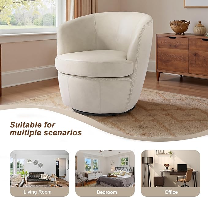UIXE PU Leather Swivel Accent Chair Barrel Club Chair Comfy Upholstered Armchair for Living Room Modern Round Arm Chair Single Sofa Bedroom Reading Seats - Beige