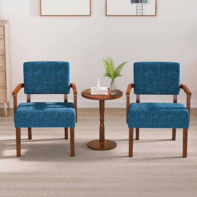 Accent Chair Set of 2 with Table Living Room Chairs with Soft Seat and Armrests for Living Room Bedroom Reading Room Waiting Room Lake Blue (AC01)