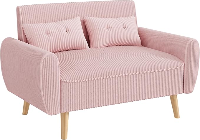 JAMFLY Pink Loveseat Sofa 47.2'' Modern Small Space Sofa Set High Density Sponge Linen Wood 350 lbs Capacity