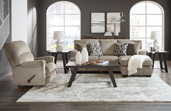 Signature Design by Ashley Stonemeade Casual Right-Arm Facing Sofa Chaise with 4 Toss Pillows Light Brown