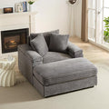 Chaise Lounge Chair Indoor 44 Inch Comfy Corduroy Sectional Cloud Couch Upholstered Single Sofa w/Movable Ottoman for Living Room Bedroom Apartment Grey