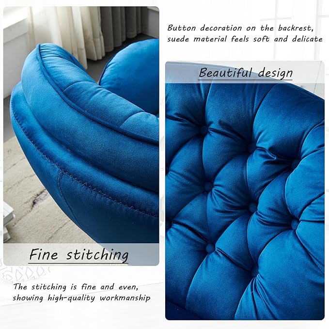 Swivel Accent Chair with Ottoman Set Velvet Modern Lounge Chair with Metal Base Frame &amp Footrest Comfy Lazy Single Leisure Armchair Reading Chair with 360 Swiveling For Living Room/Bedroom/Blue