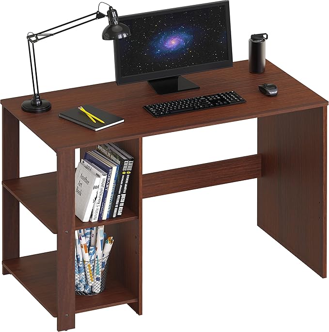 SHW 38-Inch Home Office Computer Desk with Shelves Cherry