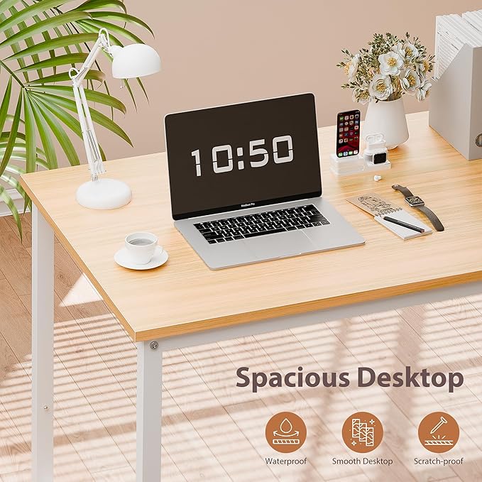ZenStyle Computer Desk 47 Large Office Desk Computer Table Laptop PC Simple Study Writing Desk for Home Office Light Brown