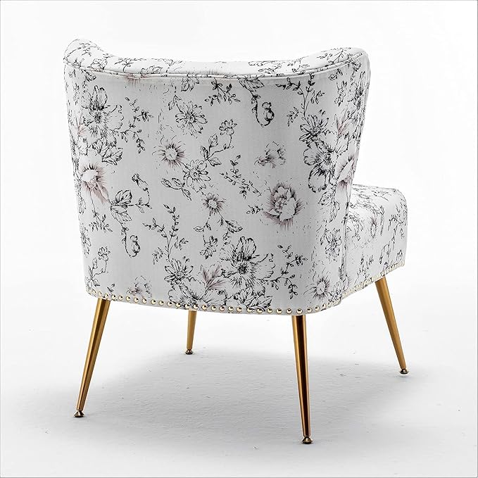 Thia Armless Accent Chair for Living Room Elegant Seat with Nailhead Trim Gold Metal Legs and Comfortable Curved Back 28 D x 25 W x 29.5 H 04 Floral Print