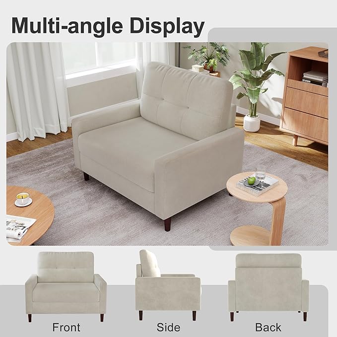 Accent Chair for Living Room Oversized 39.5 Chenille Fabric Armchair Mid Century Modern Single Sofa Chair Comfy Reading Chair for Bedroom Apartment Waiting Room (White 2 Pack)
