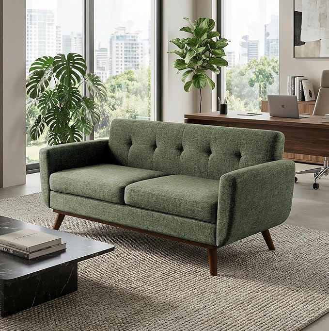 Kingfun 65.2 W Loveseat Sofa Mid Century Modern Decor Love Seat Couches for Living Room Button Tufted Upholstered Furniture Solid &amp Easy to Install Small Couch for Bedroom Office Apartment Gr