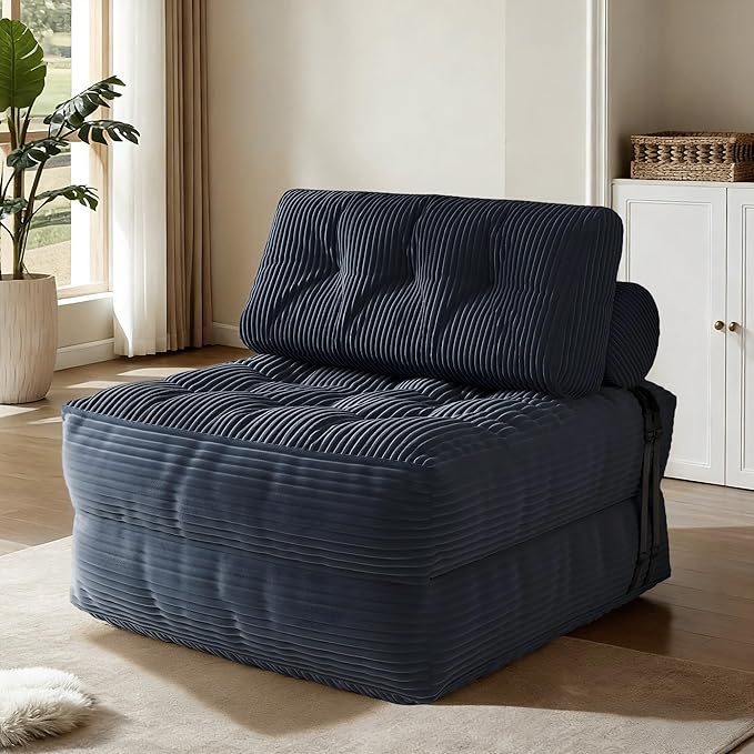 Folding Sofa Bed Foldable Mattress Sleeper Chair with Pillow Convertible Comfy Foam Couch Bed FSmall Floor Sofa Lounge for Living Room Bedroom Apartment Small Space Blue