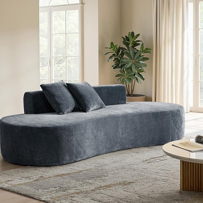 HULALA HOME 94.5 Curved Boneless Couch with Two Pillows Oversized 3 Seater Compressed Foam Sofa with Deep Seat Modern Cloud Couch for Living Room No Assembly Required Blue