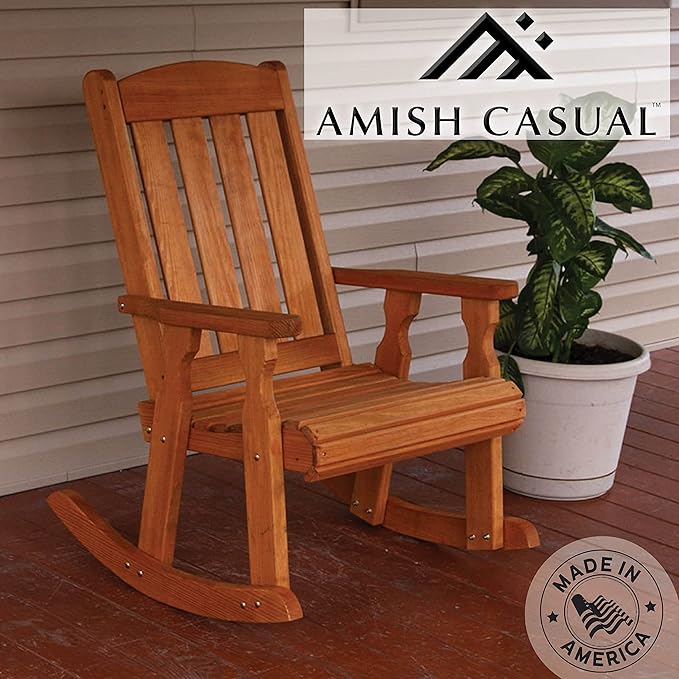 Amish Heavy Duty 600 Lb Mission Pressure Treated Rocking Chair (Cedar Stain)