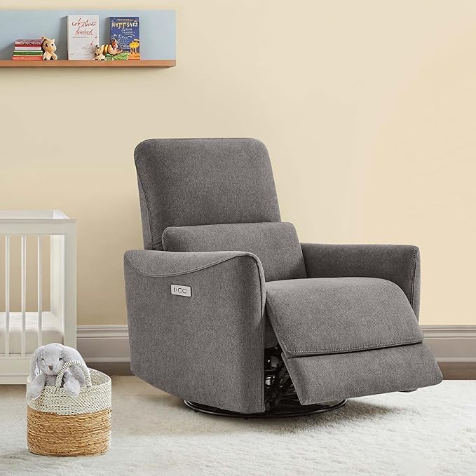 CHITA Power Recliner Chair Swivel Glider FSC Certified Fabric Living Room Reclining Sofa Chair with Lumbar Support Metal Grey