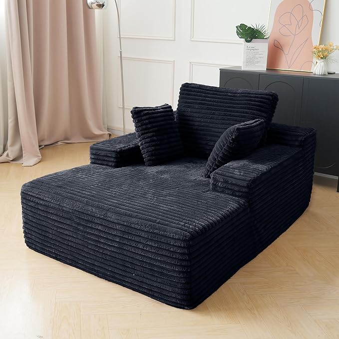 JACH 67 Oversized Boneless Sofa Bed Corduroy Sleeper Couch Lounge Chair Modern Comfy Deep Seat Lazy Sofas for Living Room Movie Room Game Room Small Space No Assembly (Black)