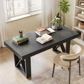 LITTLE TREE 63-Inch Long Computer Desk Simple Wood Thick Appearance Design Study Writing Gaming Work Executive Desk for Home Office Black