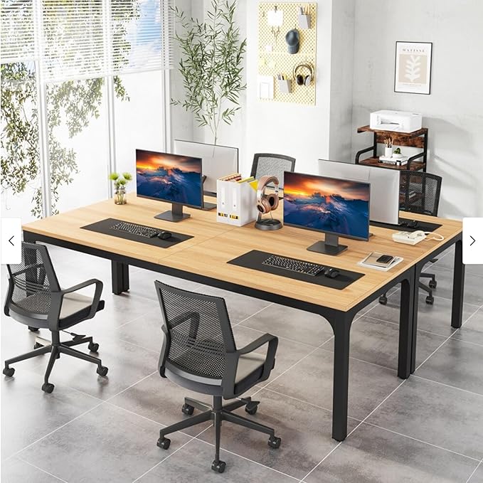 78 Two Person Computer Desk with Drawers Long Double Home Office Desk with with Storage Shelves Large Gaming Study Writing Table Workstation for Office (Walnut+Black)