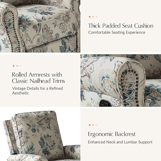 HULALA Home Rocker Recliner Set of 2 Modern Printed Fabric Swivel Glider with Adjustable Backrest &amp Footrest Teal