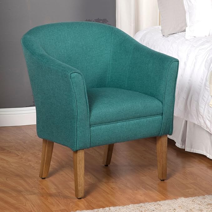 HomePop Barrel Shaped Accent Chair Arm Rest solid fabric and woodTeal Medium