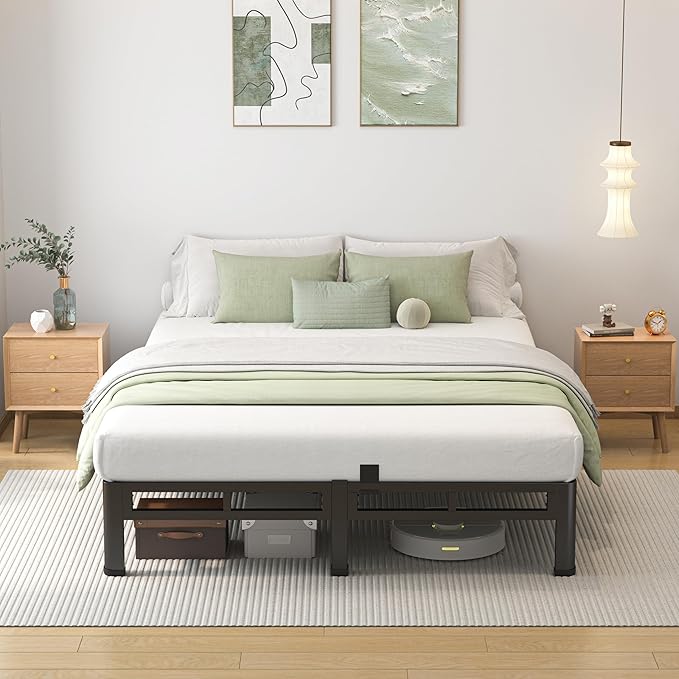 NKZ 10 Inch Full Size Bed Frame Metal Bed Frame &amp Box Spring 2 in 1 Platform with Round Corner Legs 4000lbs Weight Capacity Reinforced Low Profile Metal Frame Noise-Free Easy Assembly