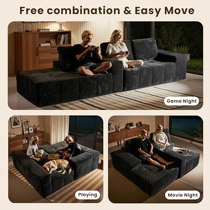 114 Glitter Cloud Sectional Couch with L-Shape Chaise Modern Boneless Couches for Living Room Fluffy Tufted Deep Seat Modular Sofa in a Box No Assembly