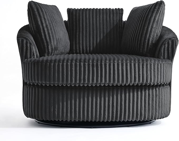 Oversized Round Swivel Barrel Accent Chair with Pillows Comfy Modern Chaise Lounge Sofa Indoor for Living Room Bedroom (Dark Grey Set of 1)