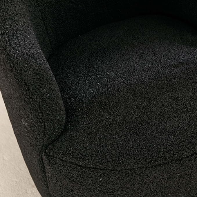 Swivel Barrel Chair with Foam FilledSwivel Accent ChairComfy Backrest Teddy Round Swivel Chair for Living Room (Black)