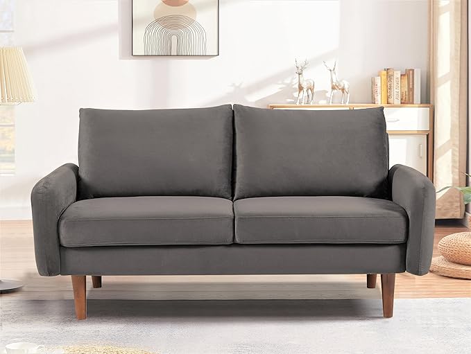 Kent Velvet Loveseat Sofa for Modern Living Rooms and Compact Spaces Comfy 2 Seater Couch Studio Apartment Furniture with Sleek Design Grey