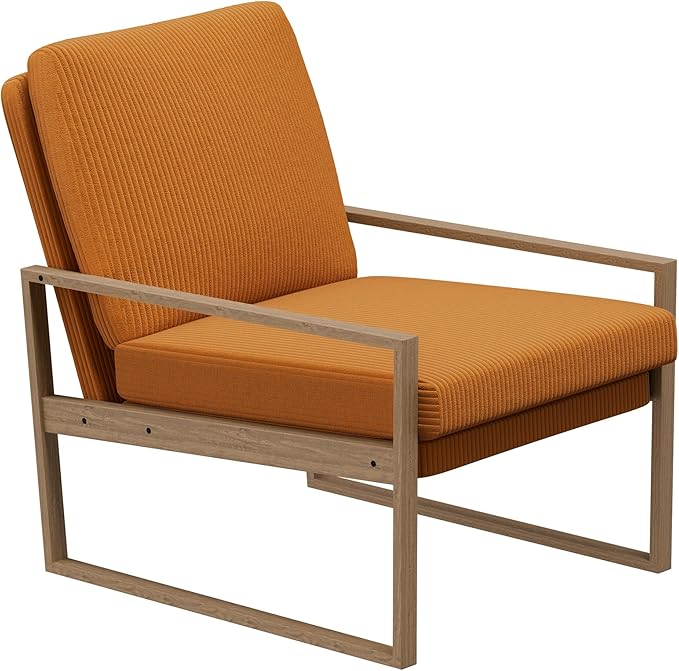 BELLEZE Modern Mustard Yellow Accent Chair Mid-Century Corduroy Upholstered Lounge Chair Wooden Frame Armchair for Living Room Bedroom or Office Comfortable Padded Cushion