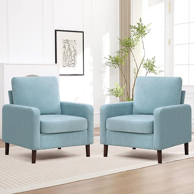 Accent Chair for Living Room Modern Reading Chair for Bedroom Upholstered Armchair with Wood Legs and Side Pockets Single Sofa Side Chair for Office Small Room Apartment Teal Green