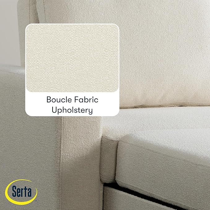 Serta Tulsa 66.1 Convertible Sleeper Loveseat Full Size Dreamcoil Comfort FingerGuard Pinch Point Protection Boucle Fabric Ivory