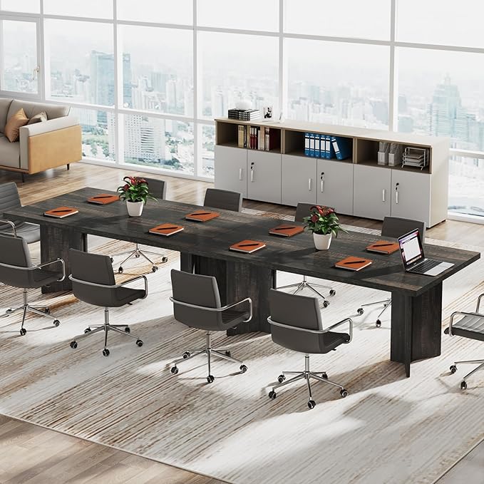 Tribesigns 63-inch Executive Desk Vintage Office Computer Desk with Large Tabletop Farmhouse Wood Writing Conference Table Workstation for Home Office Study Dark Gray