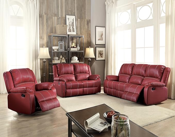 Acme Zuriel Motion Loveseat in Red Synthetic Leather