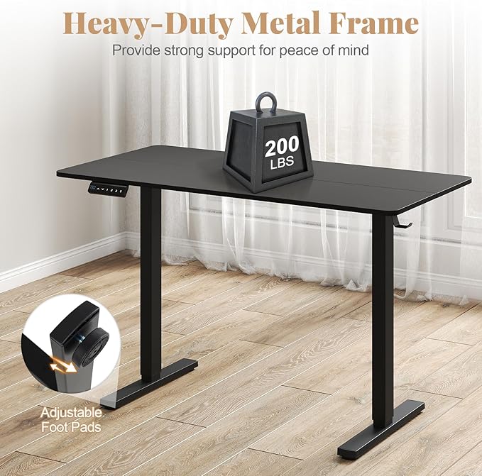 Tangkula 48” x 24” Electric Standing Desk Ergonomic Height Adjustable Sit to Stand Desk with 3 Memory Settings Anti-Collision Protection &amp Hook Computer Workstation for Home Office (Black)